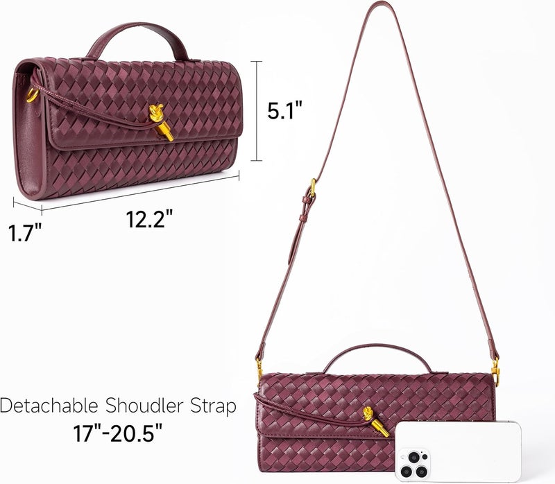 Joryin Woven Purse for Women Evening Clutch Woven Leather & Suede Handbags Crossbody Bag Suede Purse Formal Evening Bag - Image 4